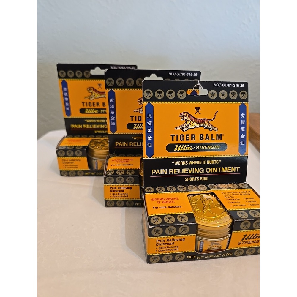 Tiger Balm Pain Relieving Ointment Ultra Strength Sports Rub .35 oz Pack of 3